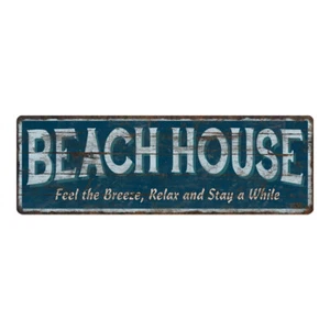 Beach House Sign Blue Rustic Decor Vintage Home Coast Decoration 106180091030 - Picture 1 of 8