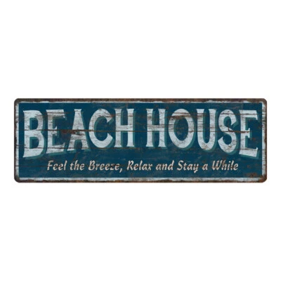 Beach House Sign Blue Rustic Decor Vintage Home Coast Decoration 106180091030 - Image 1 of 4