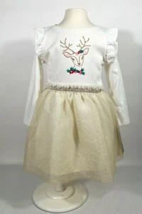 Cat & Jack Christmas Holiday Dress Cream Gold Glitter Deer Tulle Size 12M,18M - Picture 1 of 5