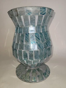 Vintage Handmade Mosaic Streaky Blue Glass Hurricane Lantern - Picture 1 of 5