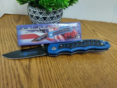 Nueva navaja de bolsillo plegable con bloqueo azul negra Homeland Heroes con clip lateral Foto 1 de 2