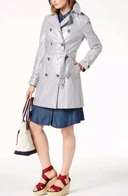 Gabardina Tommy Hilfiger Recubierta Gris Rayas Doble Pecho Talla L Foto 1 de 4