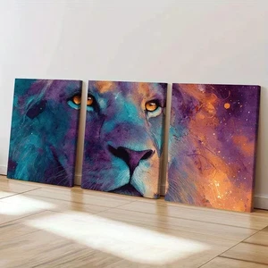 3pcs Abstract Lion Vibrant Colors Bold Design Wall Art Canvas Framed 50x70cm - Bild 1 von 2