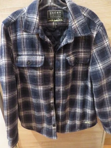 Jachs New York Flannel Shirt Jacket Heavy Blue Quilted Lining 30% Wool Size S - Picture 1 of 16
