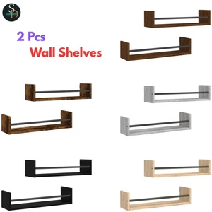 2 Pcs Wall Shelves with Bars Floating Shelf Rack Wall Mounted Shelf vidaXL - Picture 1 of 26