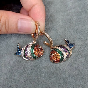 14x23mm Rainbow Cubic Zirconia Pave Fish Shape Earrings For Women Drop Earrings - Picture 1 of 6