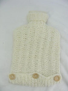 Hand Knitted TRADITIONAL Hot Water Bottle Cover CREAM CHENILE ,B23 - Picture 1 of 4