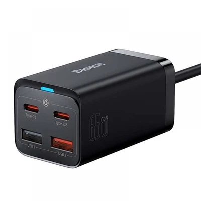 Baseus GaN3 Quick Charger / Ladegerät, 2x USB-C + 2x USB, 65W, schwarz - Bild 1 von 4