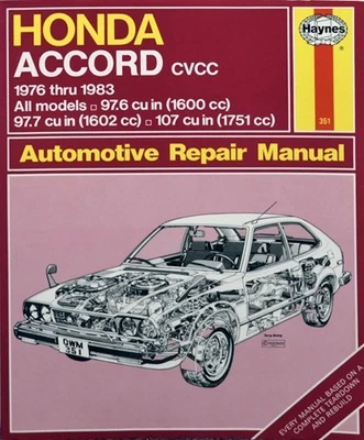 1976-1983 Honda Accord Haynes Automotive Riparazione Manuale Negozio Officina - Immagine 1 di 4