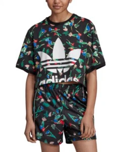Adidas Bellista Floral Short Set Damen Large Crop Top Shorts 5 Zoll Schrittlänge - Bild 1 von 20