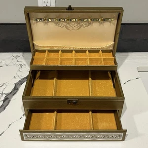 VTG Mid-Century 3 Tier MELE Gold Jewelry Box Gold Velvet-Like Interior, No Key - Picture 1 of 14