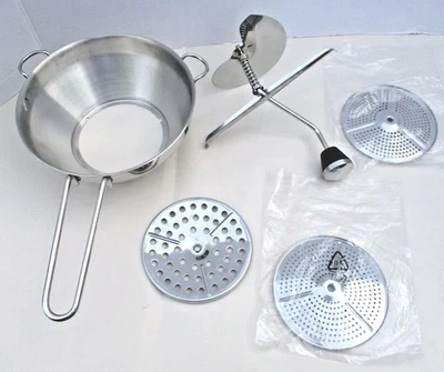 Molino de alimentos de 2 cuartos de galón de acero inoxidable con accesorios aplastador ricer colador Foto 1 de 4