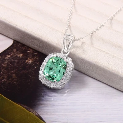 11x9 MM AAA Qualità Verde Spinello Cuscino,925 Argento Pendente Argento,Agosto - Immagine 1 di 4