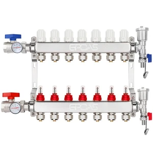 Juego de colectores de calefacción por suelo radiante PEX de 7 ramas - Acero inoxidable, para PEX de 1/2’’ - Imagen 1 de 6