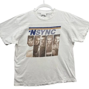 NSYNC Vintage Shirt Youth Large White Boy Band 90s Graphic Tee Distressed Tultex - Picture 1 of 10