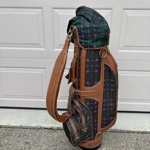Carro de golf vintage Daiwa Coach Collection bolsa a cuadros con cubierta de lluvia con adornos de cuero - Imagen 1 de 24