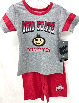 NUEVO Ohio State Buckeyes Coliseo Gris Camiseta Rojo Pantalones Cortos Conjunto Niños 6-12 Mos. Foto 1 de 4