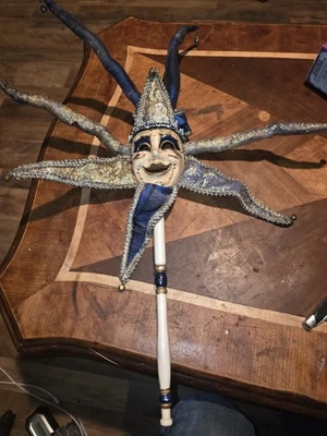 VTG VENETIAN  Jester Joker Carnival Mardi Gras Face Wall Mask Hand-made Read - Image 1 of 3