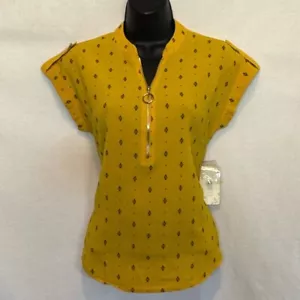 F-139 Sweet Wanderer NWT Yellow & Black Short Sleeve Pullover Blouse Size S - Picture 1 of 16