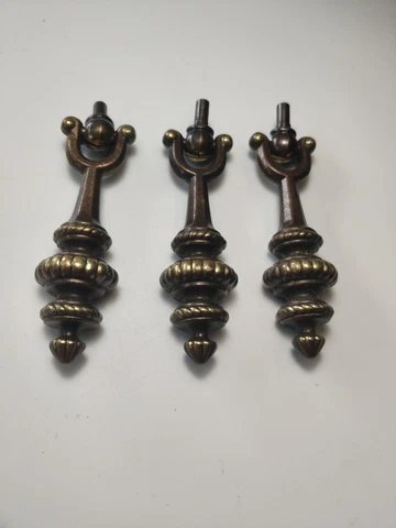 3 Antique / Gothic Cast Brass Tear Drop Pull Handle Drawer / Door  3.5" Huge Cover