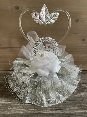 25 Aniversario Boda Corazón-Cisnes Vintage Pastel Topper Flor Plata #25 G43 Foto 1 de 4