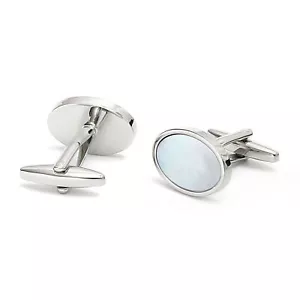 Pair Oval Shell Fashion Mens Cufflinks Mother of Pearl Cuff Links for Men Casual - Picture 1 of 6