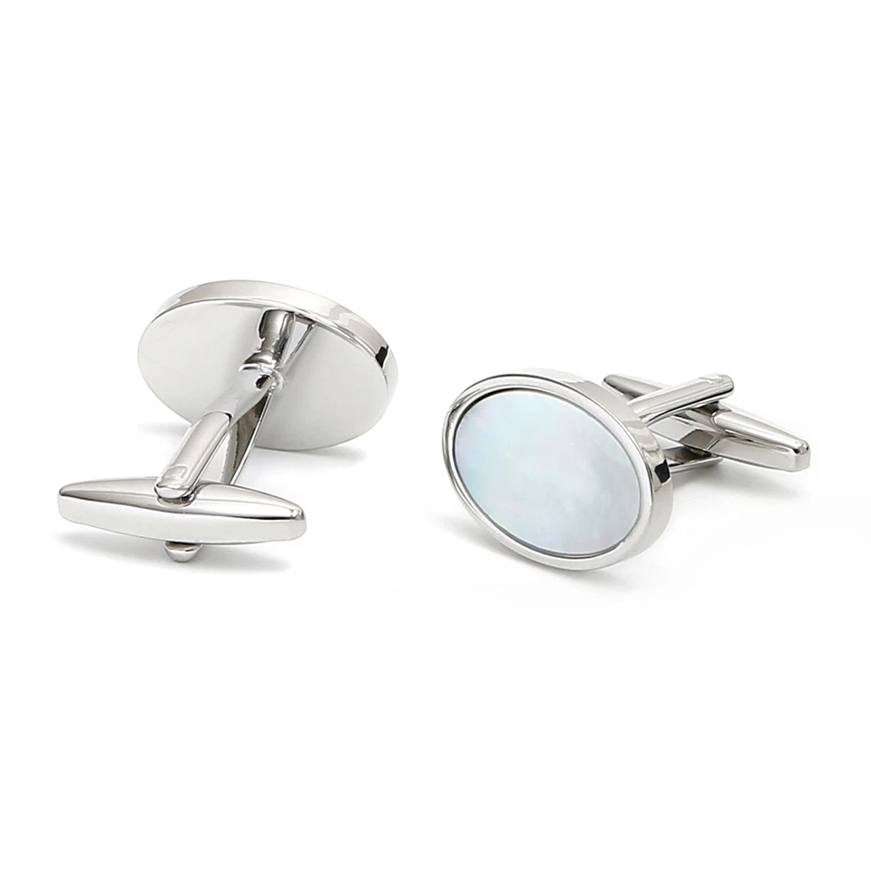 Pair Oval Shell Fashion Mens Cufflinks Mother of Pearl Cuff Links for Men Casual - Image 1 of 4