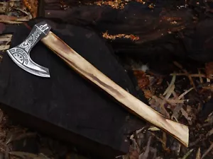 EDC Ascia Viking fatta a mano in acciaio al carbonio Tomahawk con fodero in pelle BL-4090 - Foto 1 di 19