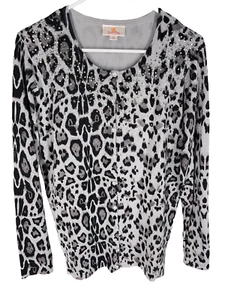 Quacker Factory Animal Print Button Up Cardigan Sweater M Embellished NEW - Picture 1 of 4