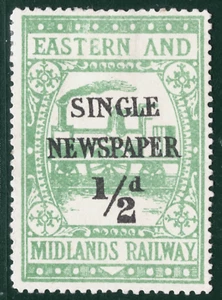 GB E&MR RAILWAY ENGINE Design Newspaper Stamp ½d EASTERN & MIDLANDS Mint MM WHB6 - Picture 1 of 6