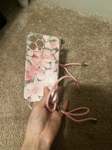 For iPhone 13 Pro Max Pink/White/flower/ Floral Phone Wallet Case Crossbody New - Picture 1 of 5