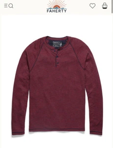 NWT FAHERTY Cloud Cotton Long-Sleeve Henley Shirt Size Large Cucumber Stripe - Picture 1 of 3