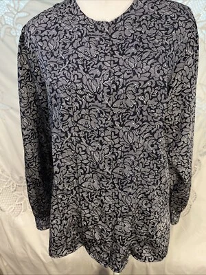 Sz 12 Vintage 80's Diane Von Furstenberg Blue White Floral Button Down Blouse Foto 1 de 4