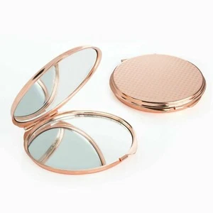 Double Side Folding Portable Pocket Handbag Makeup Mirror Silver Rose Gold 70mm - Picture 1 of 12