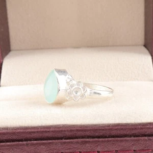 Anillo de piedras preciosas de calcedonia aguamarina 925 anillo de joyería hecho a mano para regalo - Imagen 1 de 2