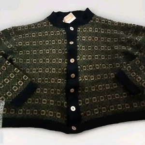 Vintage 60s Jantzen Women's Mohair Cropped Wool Blend Cardigan XL Patterned C21 - Picture 1 of 8