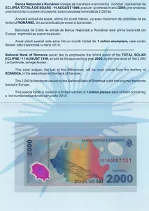 ROMANIA 1999 FIRST POLYMER PIC-111 UNC IN ORIGINAL PRESENTATION - Picture 1 of 2