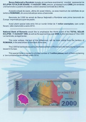 ROMANIA 1999 FIRST POLYMER PIC-111 UNC IN ORIGINAL PRESENTATION - Image 1 of 2