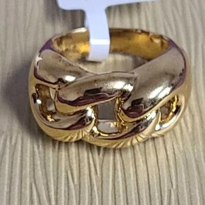 RARE Moda Al Massimo 18k Gold Over Bronze Curb Link Ring, Size 8 - Image 1 of 4