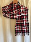 NWT Charter Club Cashmere Woven Black Red Gray Houndstooth Fringe Scarf @68x10
