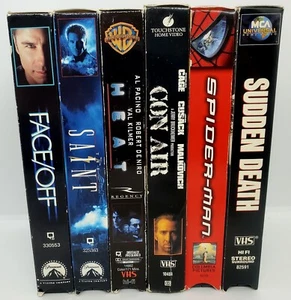 Vintage LOT of 6 (VHS) Sudden Death Con-Air Saint Heat Face/Off Spider-Man! π¬ - Picture 1 of 24