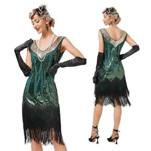 1920s Gatsby Vintage Party Flapper Dress - Sequin Tassel Fringe Cocktail Dress - Picture 1 of 15