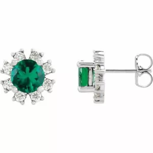 Chatham® Created Emerald & .08 CTW Diamond Earrings In Platinum - Picture 1 of 2