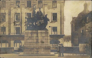 Stockholm Schweden s/w AK 1920 gelaufen St. Göran och draken Drachen Kämpfer - Picture 1 of 2