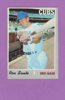 1970 Topps Cubs HOF Third Baseman Ron Santo #670 Baseball Card, High Number - Image 1 of 2