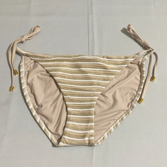 Parte inferior completa de bikini PILYQ para mujer con brillos metálicos dorados talla L Foto 1 de 1
