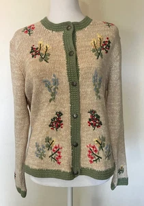 Orvis Cardigan Maglione Donna Ricamato Ricamo Floreale Cottagecore Boho M - Foto 1 di 10