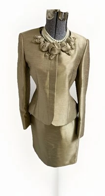 Kasper Skirt Suit Size 6P Petite Two Piece Set Gold Rosettes French Placket - Image 1 of 4