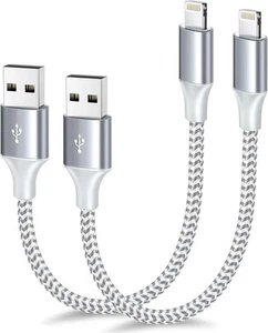 Apple MFi Certified Short Charger USB A to Lightning Cord Nylon Braided 1ft 2Pac - Picture 1 of 6