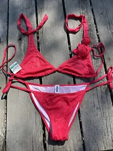 Moschino Hot Pink Rose Verzierung Bikini Badeanzug selten Italien LG EURO Segelboot - Bild 1 von 10